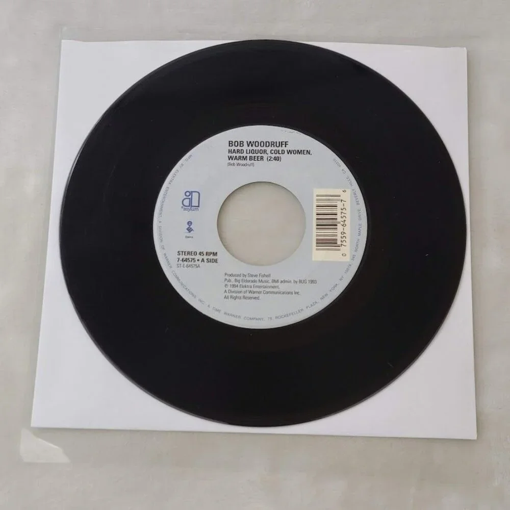 Bob Woodruff – Hard Liquor Cold Women Warm Beer 45 RPM 7" Vinyl 1994 Asylum - Picture 2 of 5